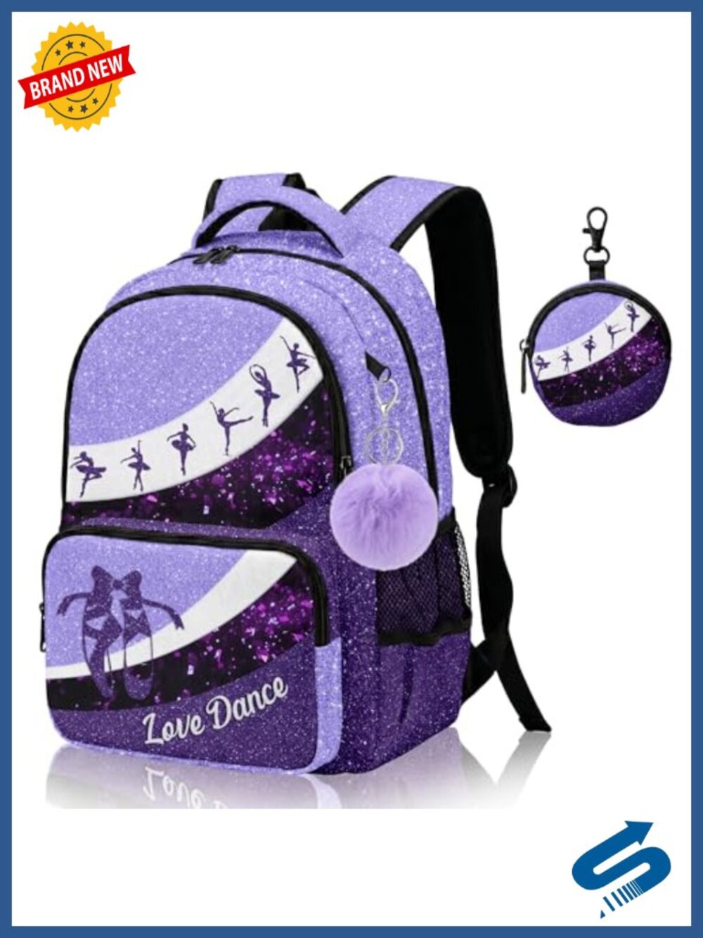 Dance Backpack for Girls Women, Cute Backpack with Coin Purse & Key Chain for
